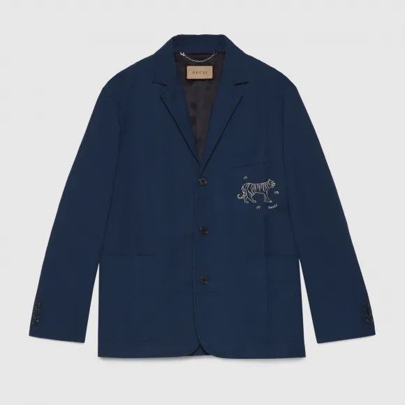 Gucci o1s1wg110225 Cotton Linen Jacket With Embroidery Dark Blue Size US M / EU 48-50 / 2 - 1 Preview