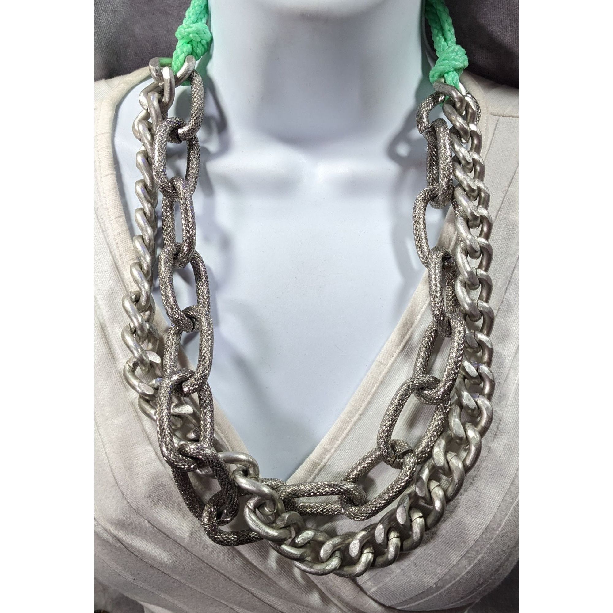 Other Chunky Silver Tone Chain And Tear Rope Necklace Size ONE SIZE - 6 Thumbnail