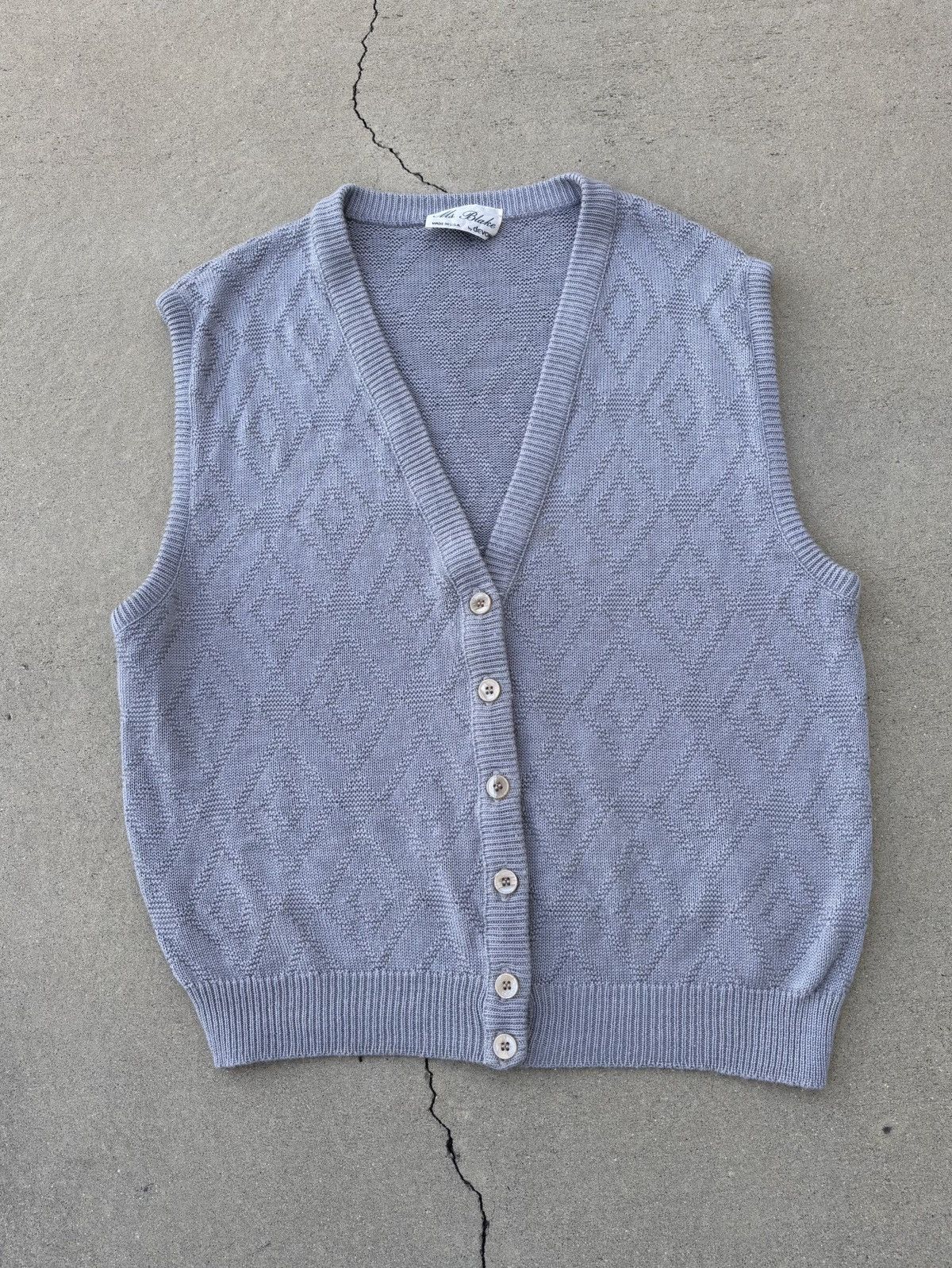 Vintage 1970s Boxy Knit Sweater Vest Gray Size US M / EU 48-50 / 2 - 1 Thumbnail