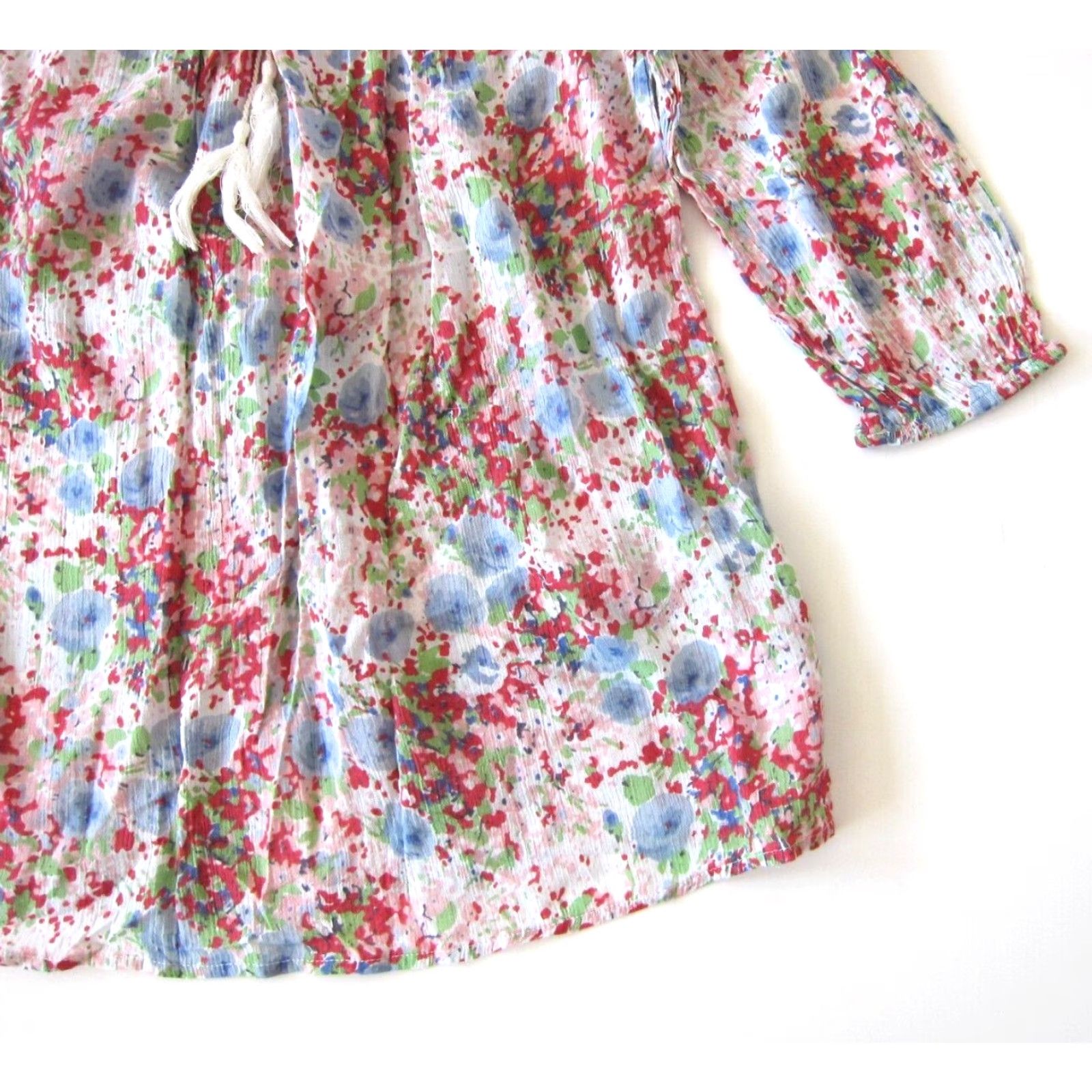 Chaps Chaps Ralph Lauren Blouse Pink White Floral 3/4 Sleeve Peasant Cotton Small Womens Size S / US 4 / IT 40 - 6 Thumbnail