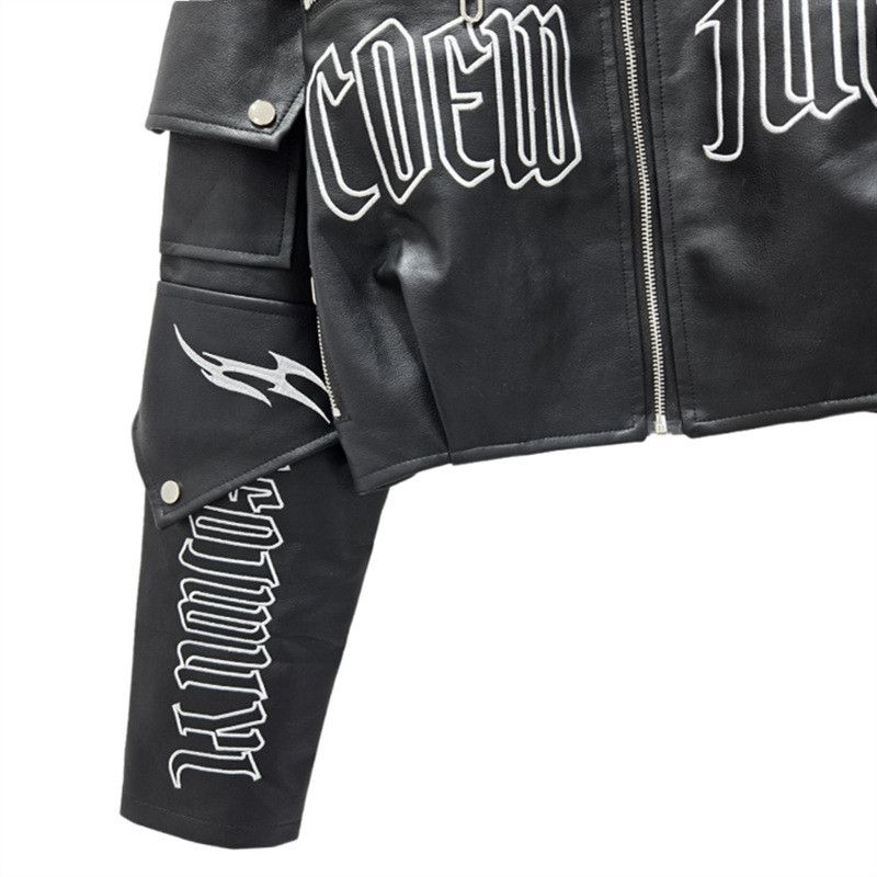 Japanese Brand letter embroidery motorcycle wear PU leather jacket Size L / US 10 / IT 46 - 4 Thumbnail