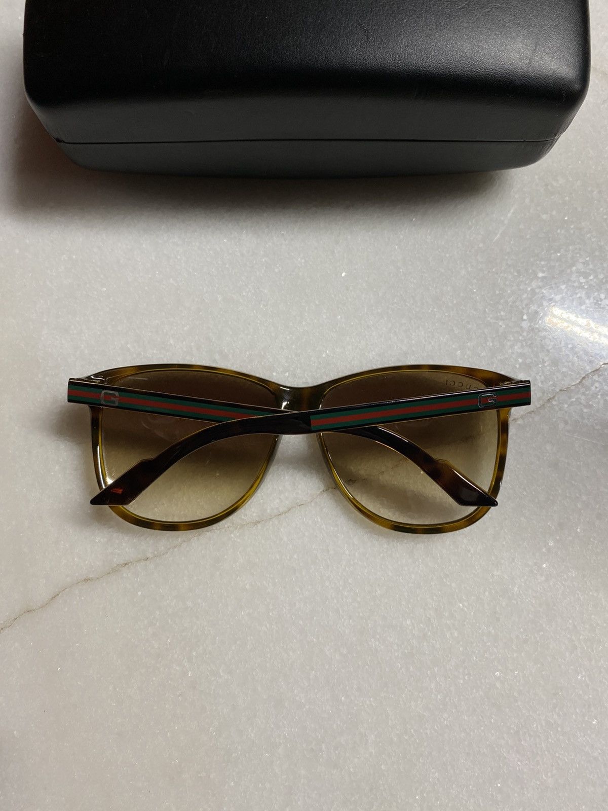 Designer Gucci Stripe GG Square Sunglasses Brown Shades Preowned Size ONE SIZE - 8 Thumbnail