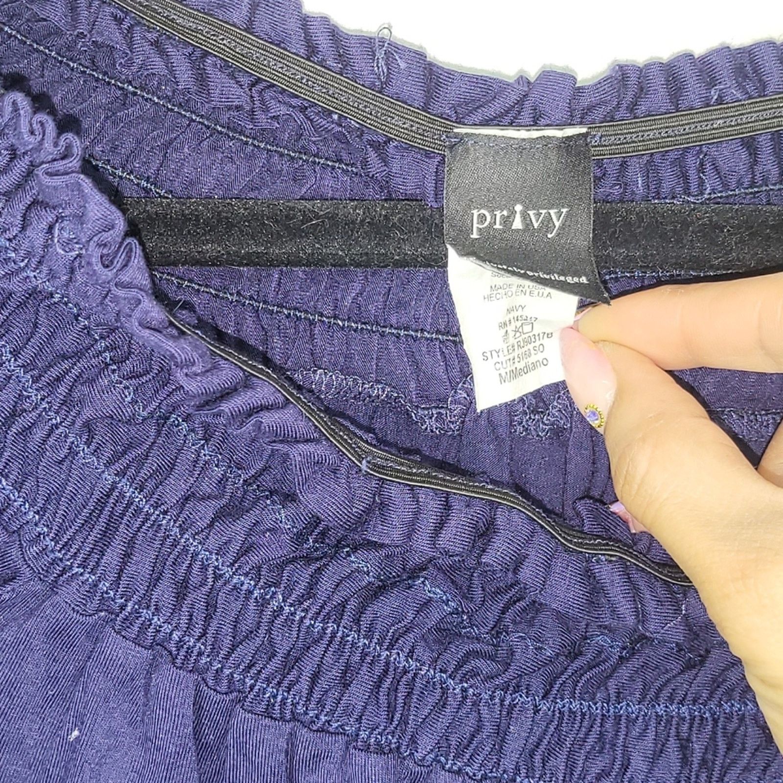 Other Privy Navy Off Shoulder Romper w/ Drawstring Sides M Size 32" / US 10 / IT 46 - 6 Thumbnail