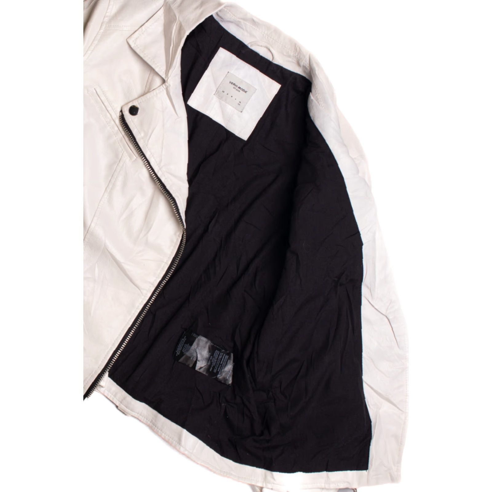 Vintage Vero Moda White Motorcycle Jacket X-Large Biker Style Zip Pockets White Leather / Polyester Vintage/Men? Size US XL / EU 56 / 4 - 3 Thumbnail