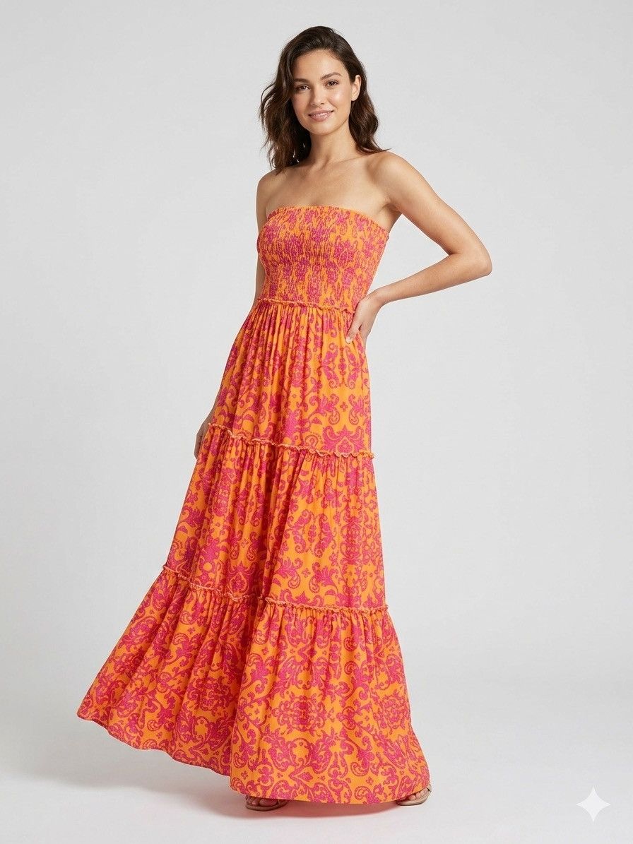 Other Abel The Label Strapless Maxi Dress Orange Pink Paisley M Size M / US 6-8 / IT 42-44 - 1 Thumbnail