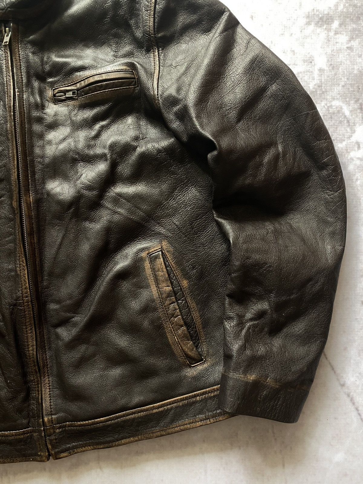 Genuine Leather × Vintage Vintage 90s BIKER MOTO Black FADED Leather Jacket Y2k Hype Size US XL / EU 56 / 4 - 4 Thumbnail