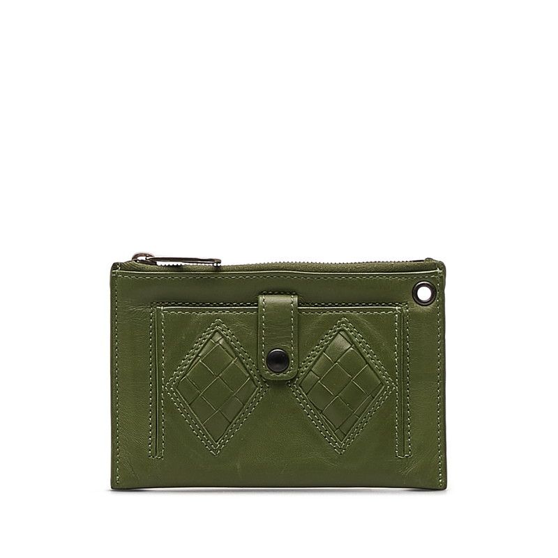 image of Bottega Veneta Leather Zip Coin Purse in Green, Women's