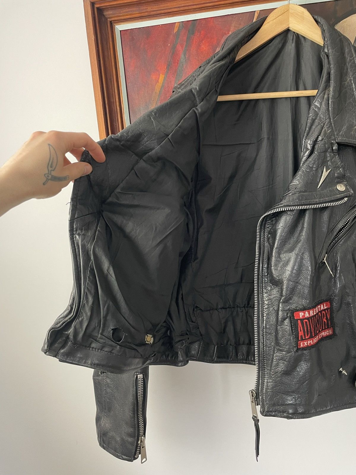 Genuine Leather Rare 90s Biker Real Genuine Leather Metal Jacket Rock Hype Size US L / EU 52-54 / 3 - 4 Thumbnail
