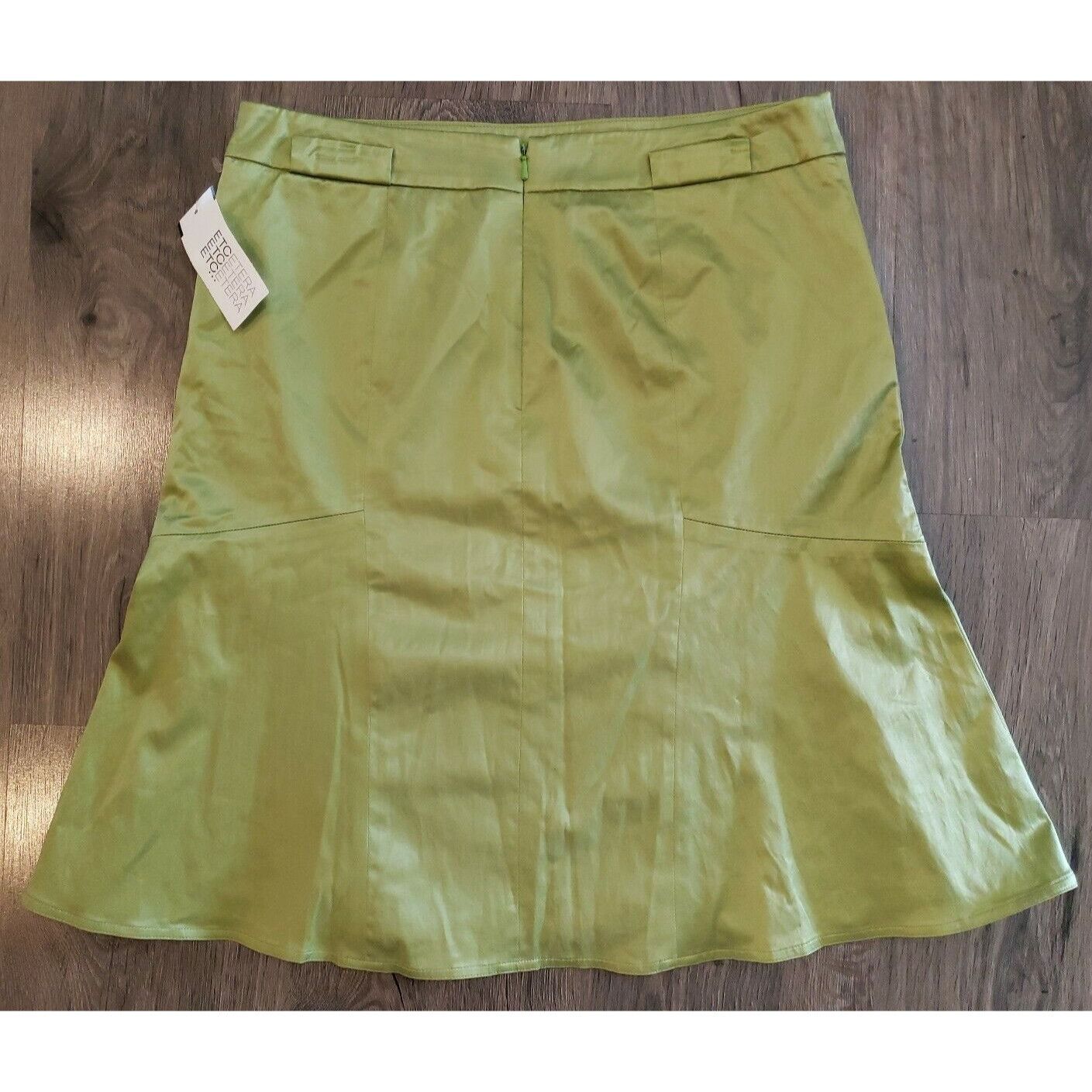 Designer Trumpet Flare Skirt Womens 4 Green Sateen Pockets Knee Lengt Size 27" / US 4 / IT 40 - 5 Thumbnail