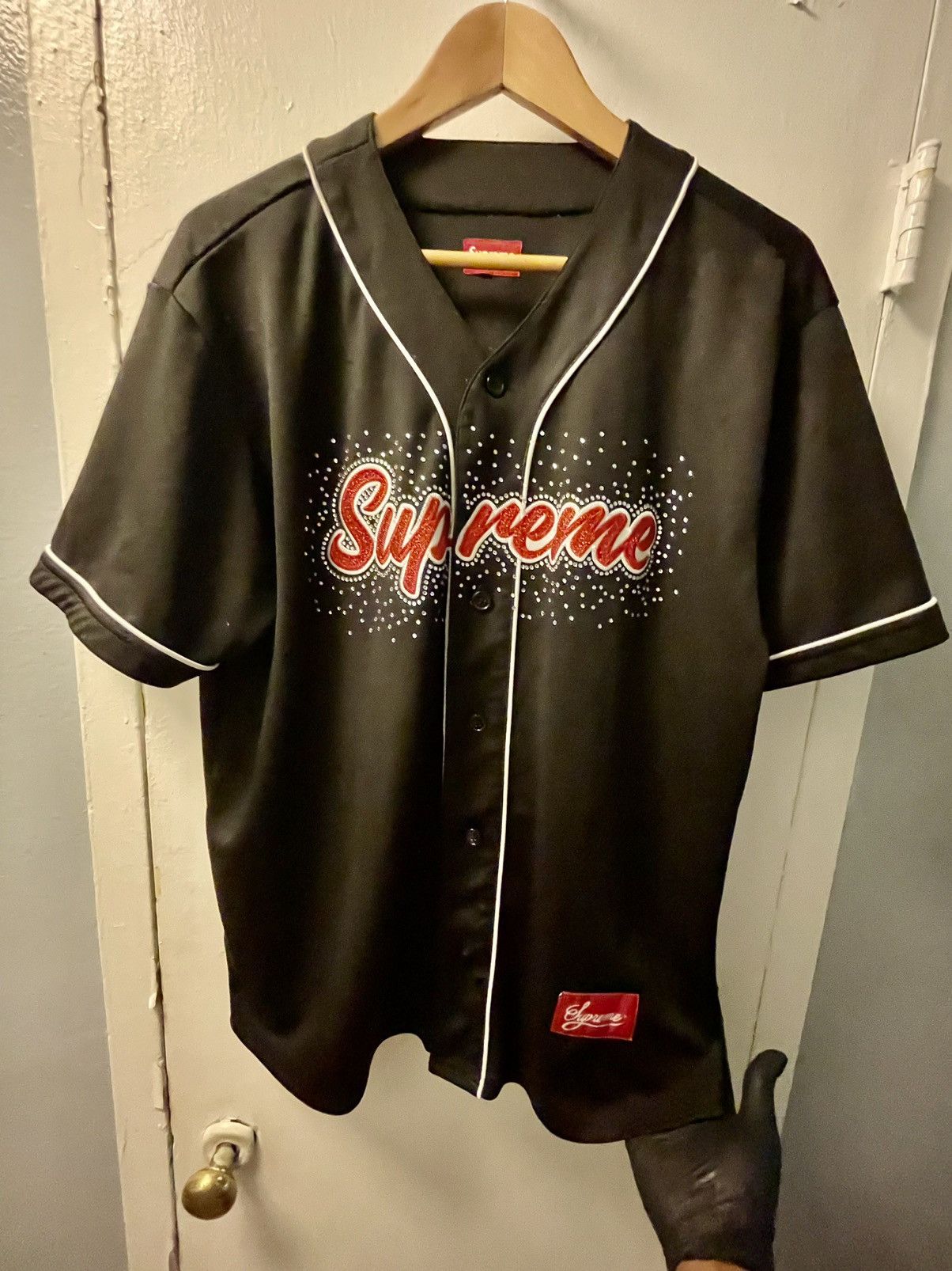 image of Supreme Rhinestone Jersey in Black, Men's (Size Large)