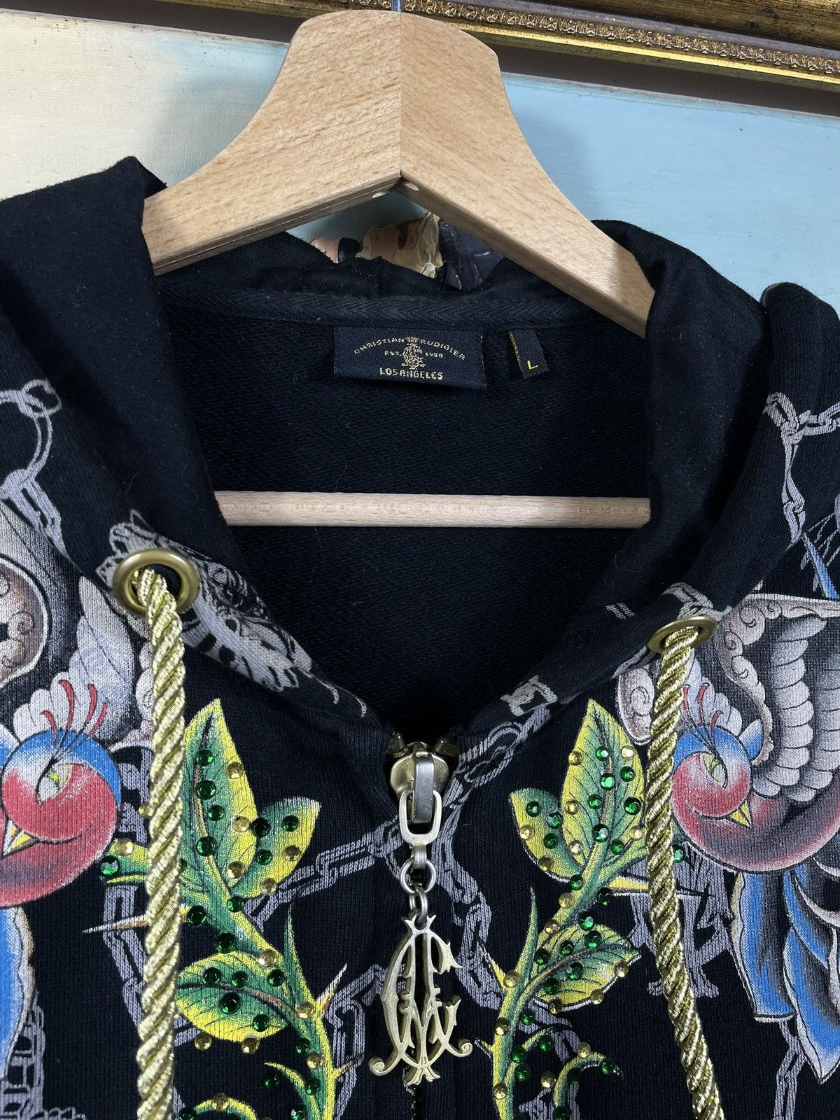 Christian Audigier × Ed Hardy × Vintage Ed Hardy Retro 00s Hoodie With Crystals Affliction Grunge Size XXL / US 16-18 / IT 52-54 - 6 Thumbnail