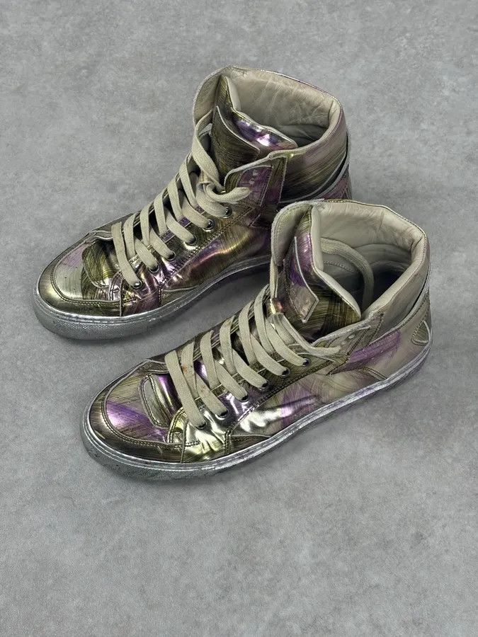 Maison Margiela MM6 Maison Margiela Purple Metallic Leather High Sneakers Size US 8 / IT 38 - 5 Thumbnail