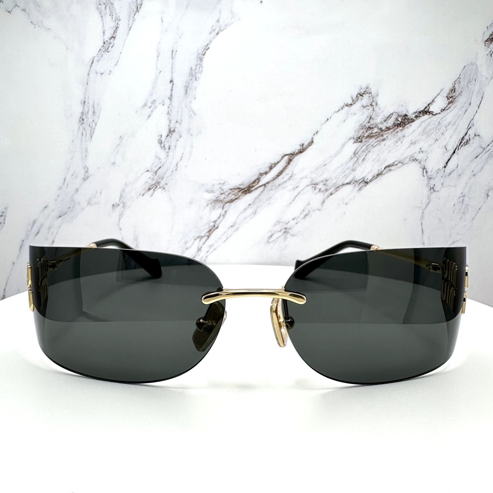 Miu Miu New MIU MIU Sunglasses Gold Dark Gray Lens Runway Wrap Size ONE SIZE - 2 Thumbnail
