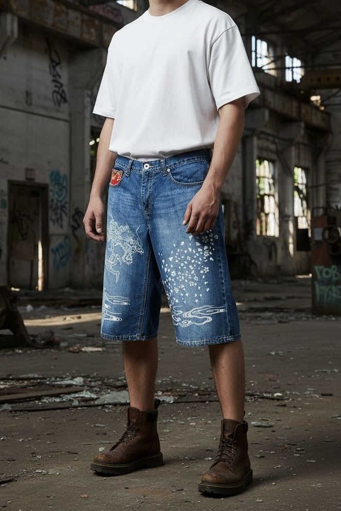 Japanese Brand Jorts Dragon Printed Karakuri Style Size US 31 - 10 Thumbnail