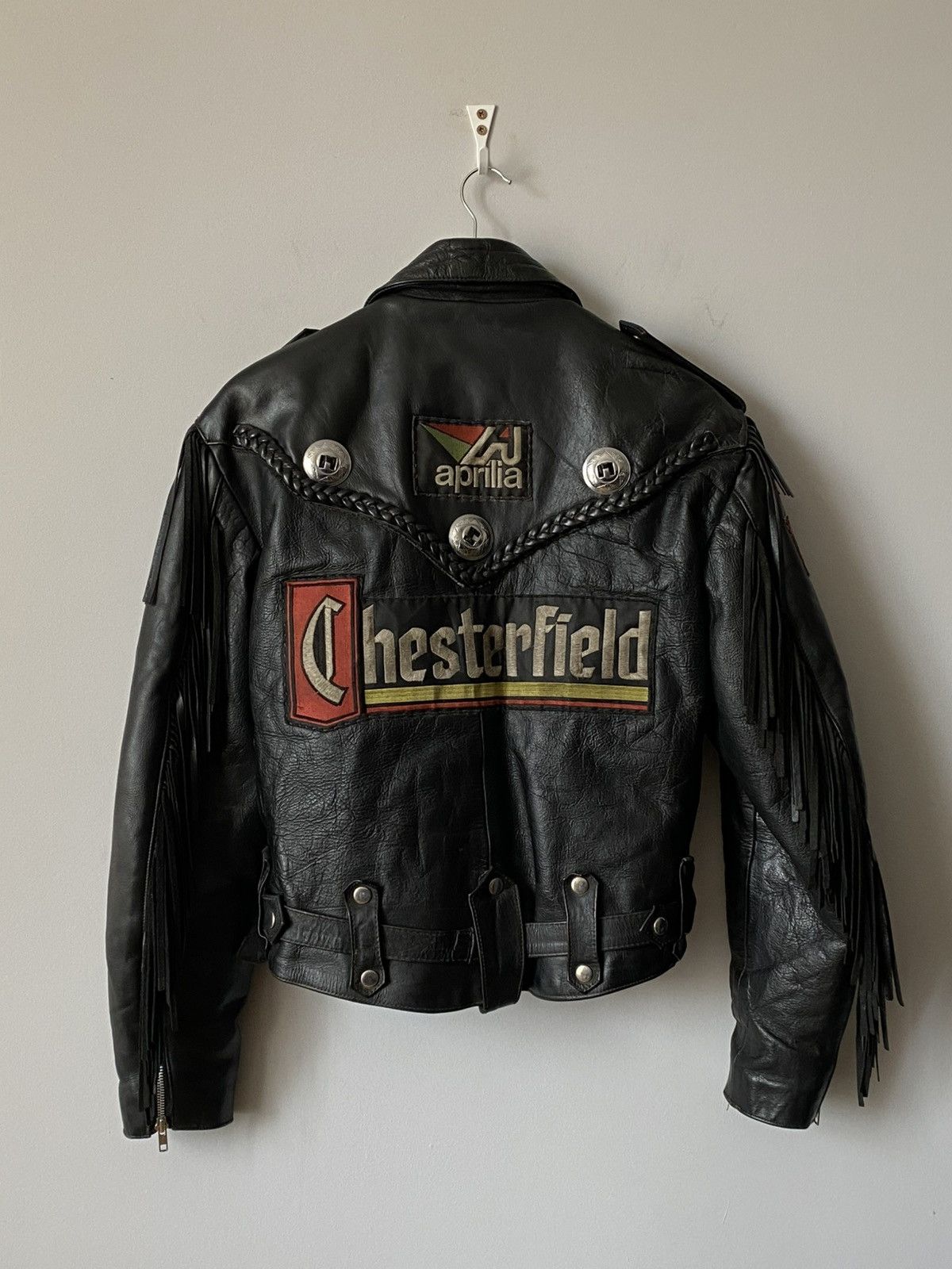 Leather Rare Chesterfield Aprilla Biker Leather Jacket Trims 80s 90s Size US M / EU 48-50 / 2 - 1 Thumbnail