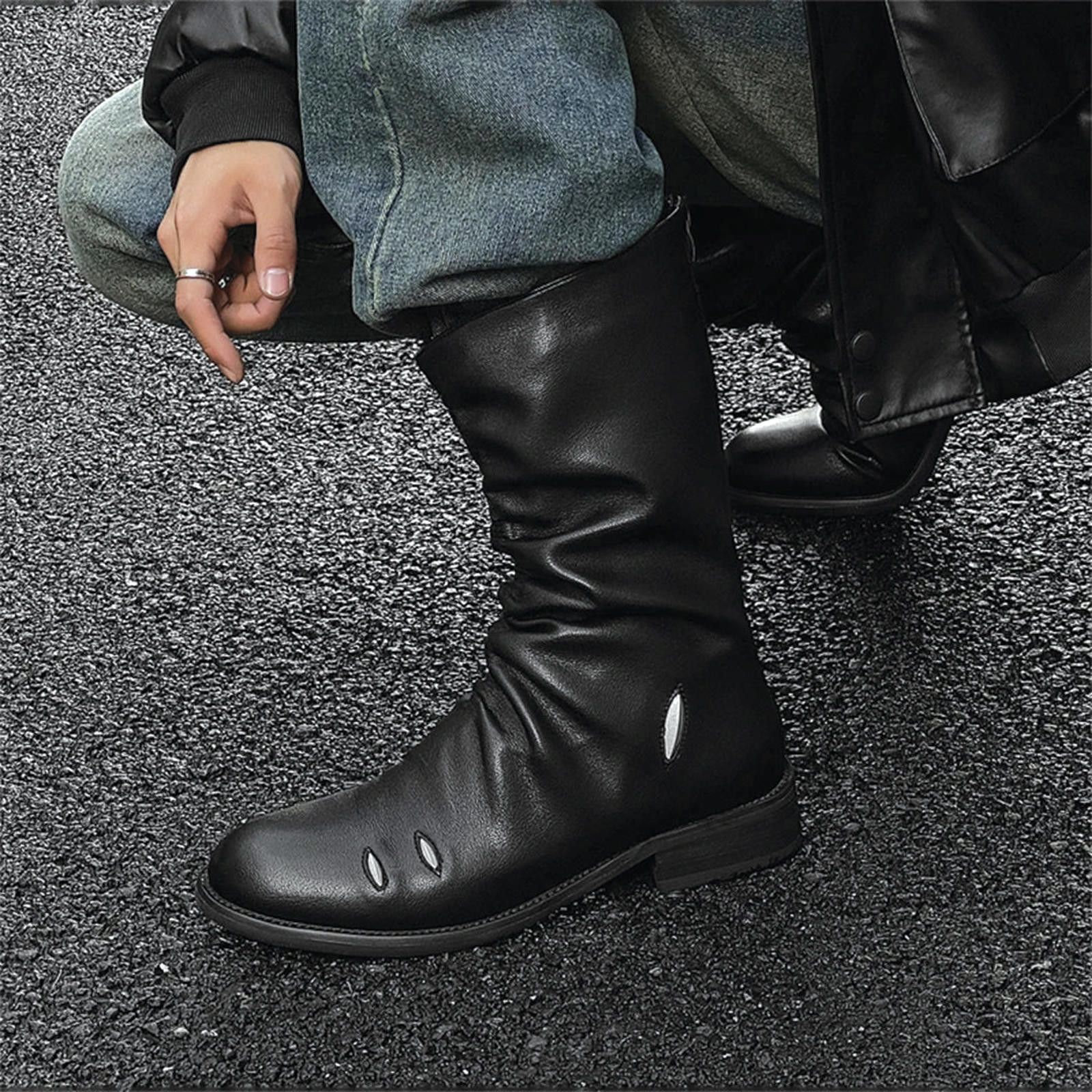 Leather Gathered Leather Calf Boots with Metallic Cutouts Size US 9 / EU 42 - 4 Thumbnail