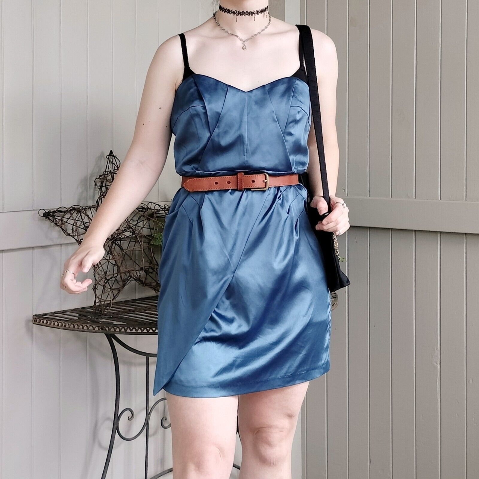 Designer Vintage Cooper St Dress Satin Mini A Line Pleated Evening Size L / US 10 / IT 46 - 1 Thumbnail