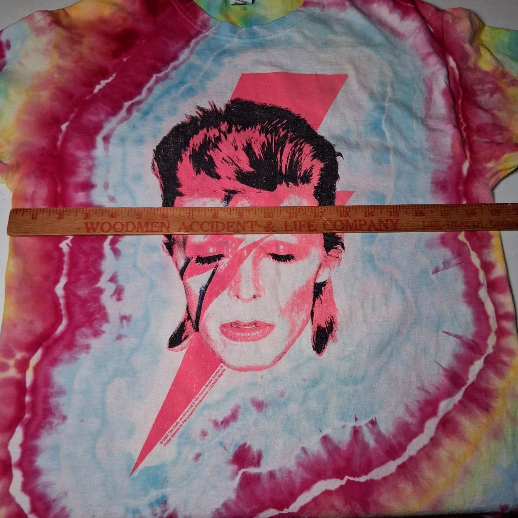 Fruit Of The Loom David Bowie Tie Dye Shirt Music Ziggy Stardust Graphic Pink Blue Yellow Medium Mens Size US M / EU 48-50 / 2 - 6 Thumbnail