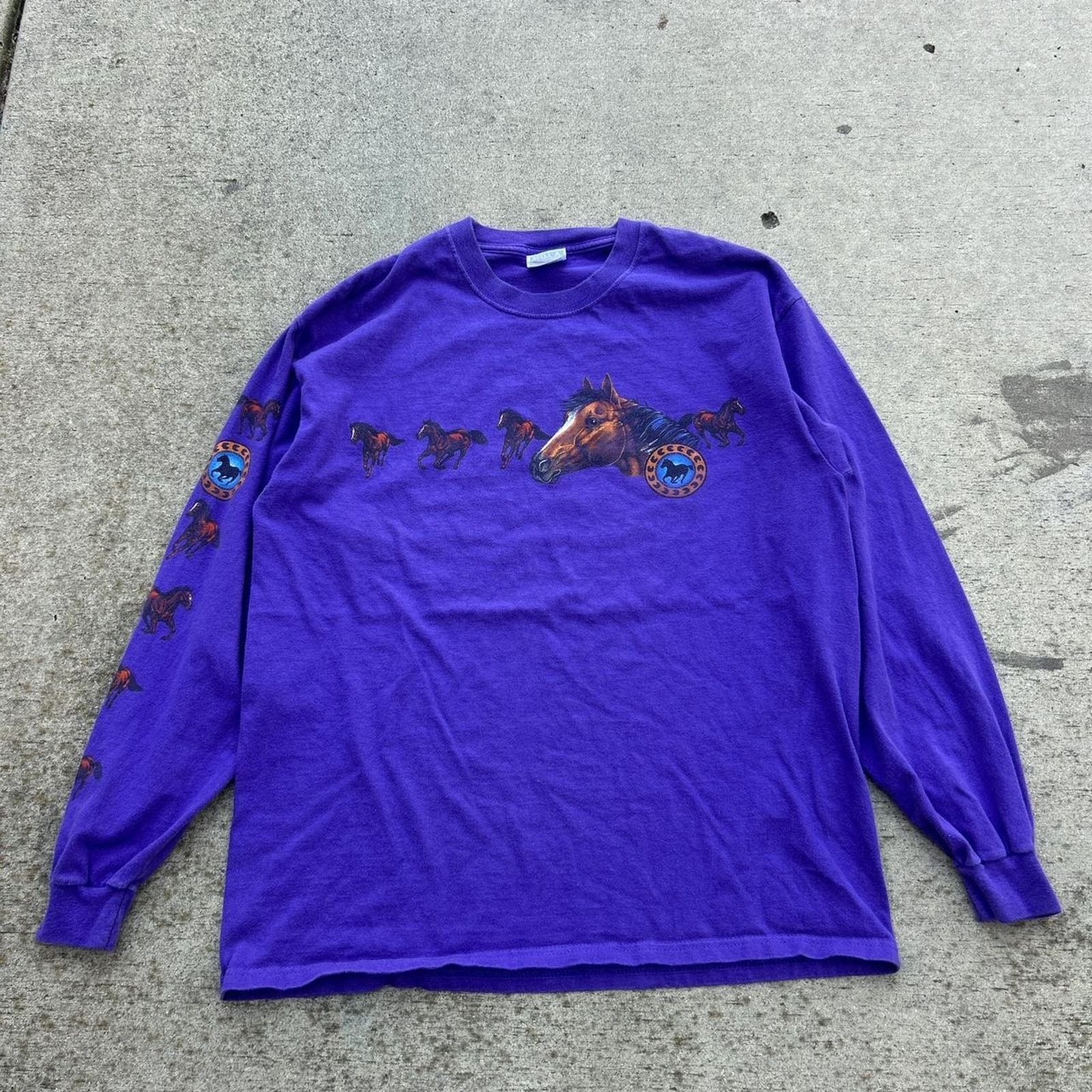 Hanes Purple horse long sleeve tee Size US L / EU 52-54 / 3 - 1 Thumbnail
