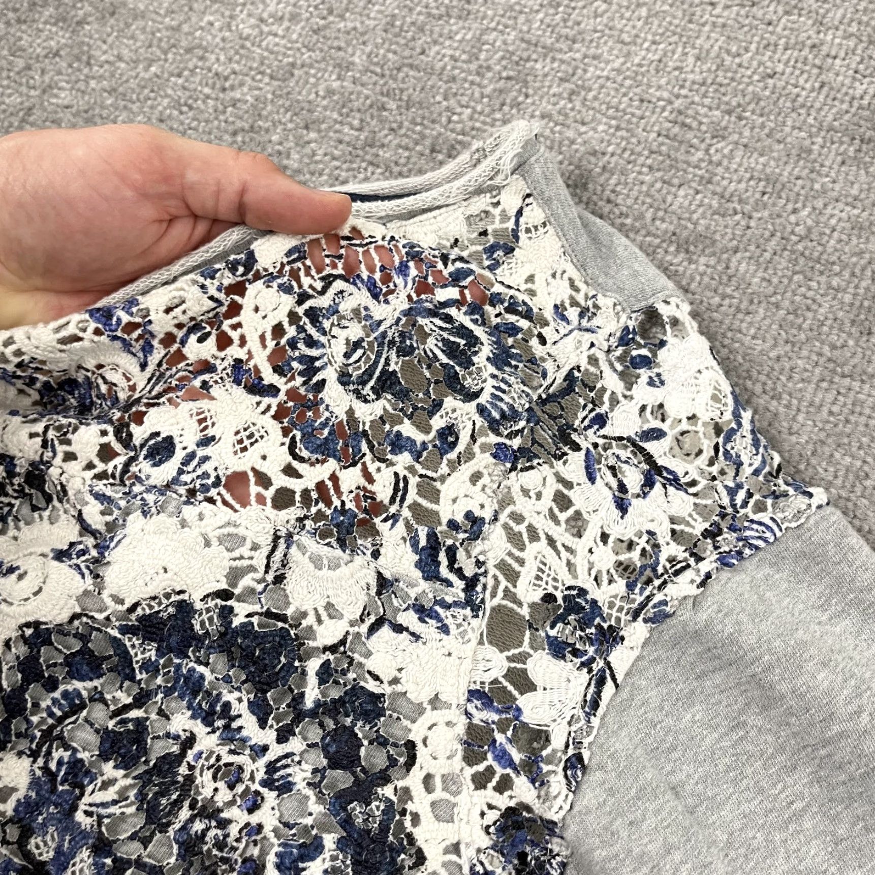 Vintage Sundance Shirt Womens Large Gray Floral Lace Pullover French Terry Size L / US 10 / IT 46 - 7 Thumbnail