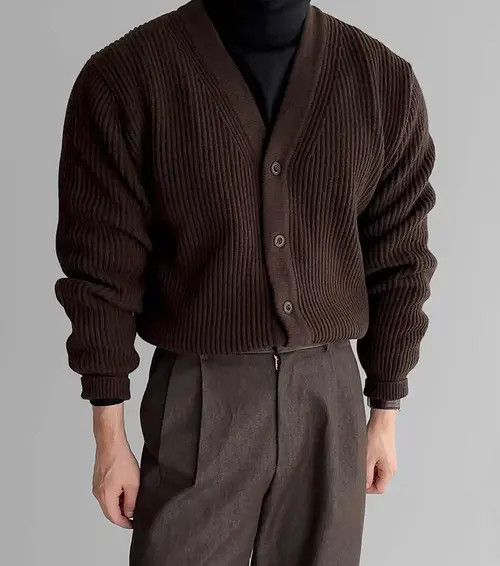 Japanese Brand Vintage Brown L Casual Knit Sweater V-Neck Jacket Coat Size US L / EU 52-54 / 3 - 2 Thumbnail