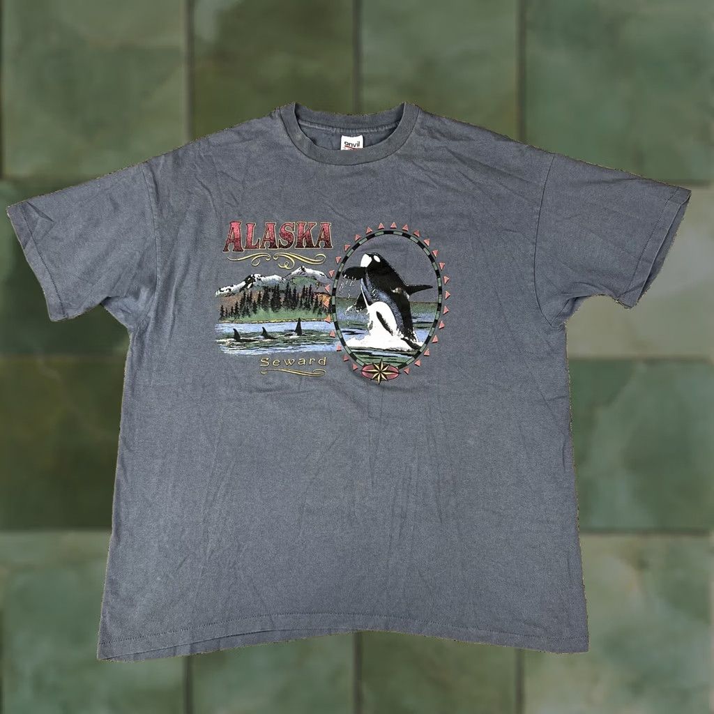Anvil VINTAGE 90s Anvil T-Shirt Whale Alaska Big Graphic 2XL USA Crew Neck Short Sleeve Graphic Print Unisex Adults Size US XXL / EU 58 / 5 - 1 Thumbnail