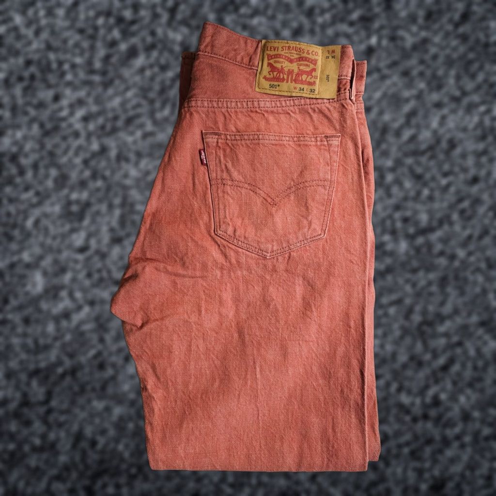 Levi's Levi's 501 Jeans Straight Leg Button Fly Salmon Mens Sz 34x32 Vintage 90s Retro Denim | Regular Fit | White Oak Cone | 5-Pocket | 501 Series Size US 34 / EU 50 - 1 Thumbnail