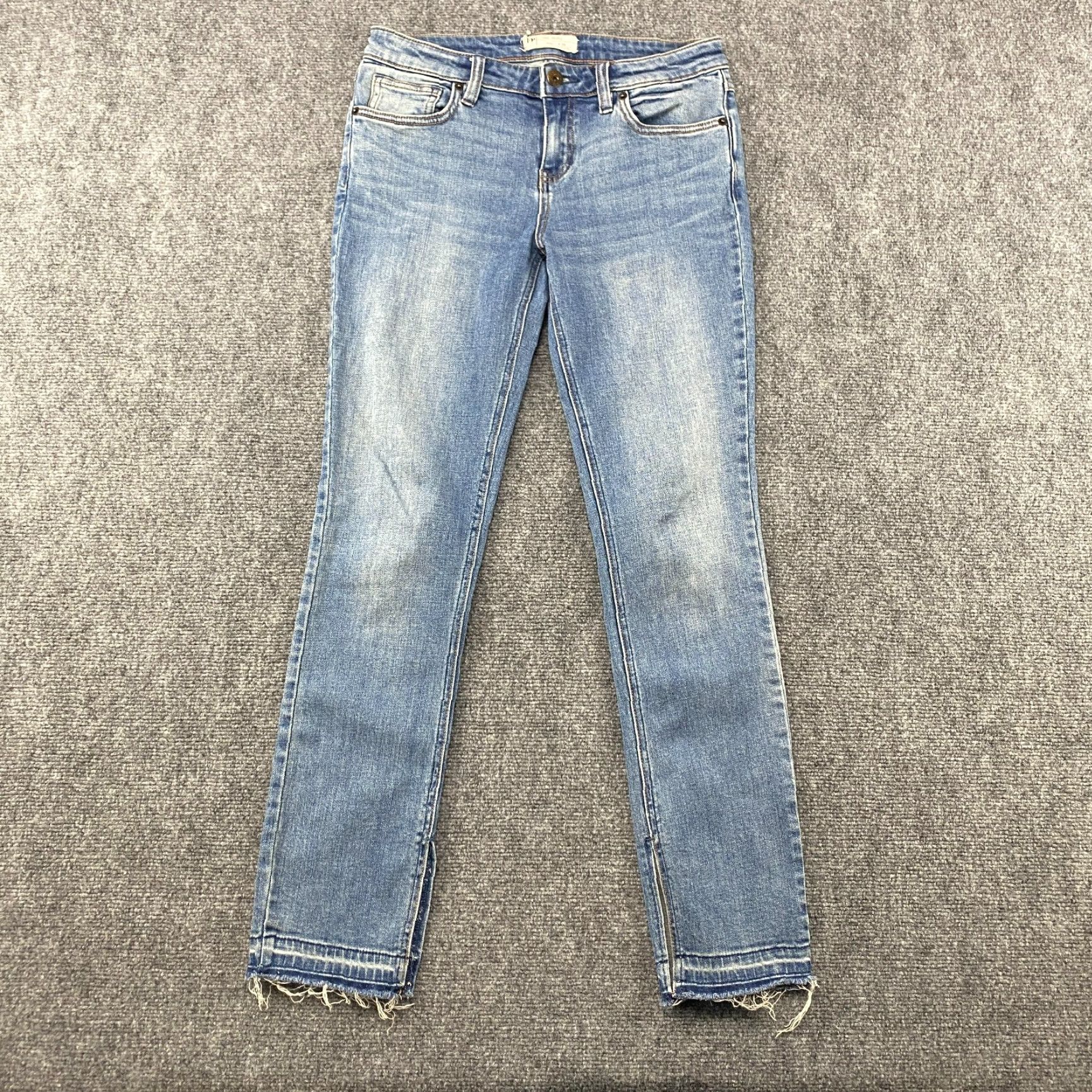 Free People Free People Jeans Womens 28 Blue Mid-Rise Distressed Stretch Ankle Slit Fray Hem Size 28" / US 6 / IT 42 - 2 Thumbnail