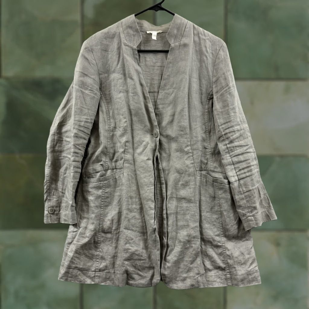 Eileen Fisher EILEEN FISHER Jacket Womens Petite Medium Button Down Linen Beige 3/4 Sleeve V-Neck Casual Travel Workwear Pockets Vintage No Size M / US 6-8 / IT 42-44 - 1 Thumbnail