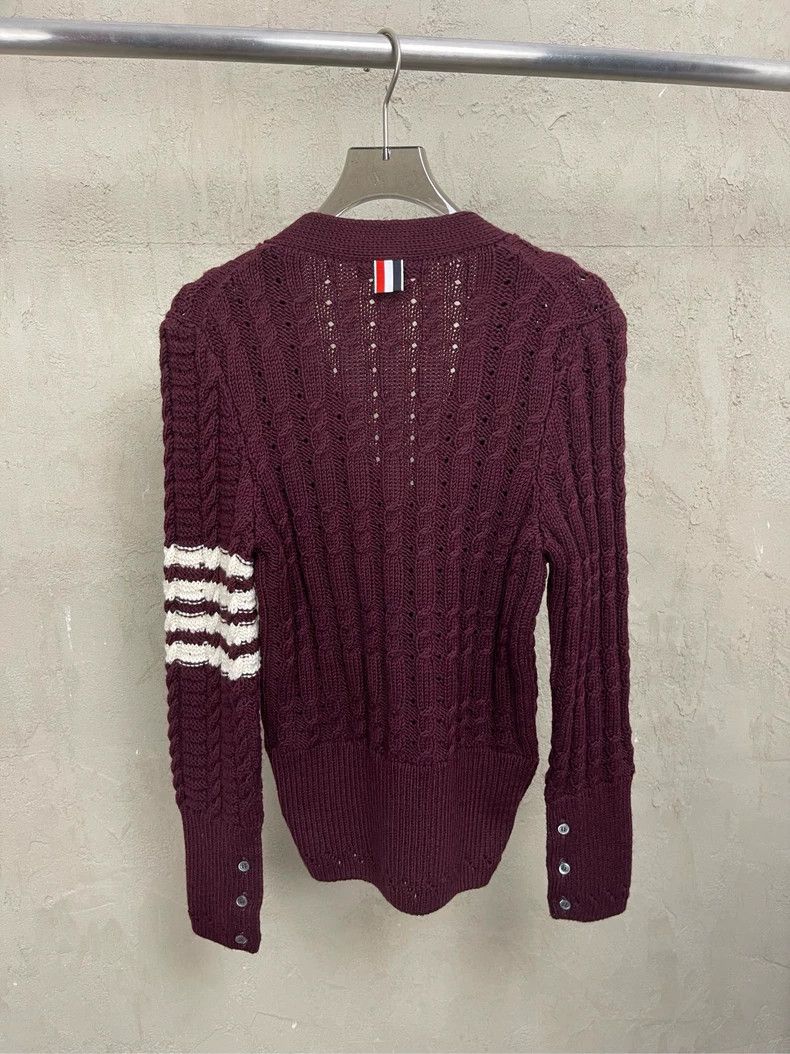 Thom Browne Thom Browne A wine red four-striped wool sweater Size S / US 4 / IT 40 - 2 Thumbnail