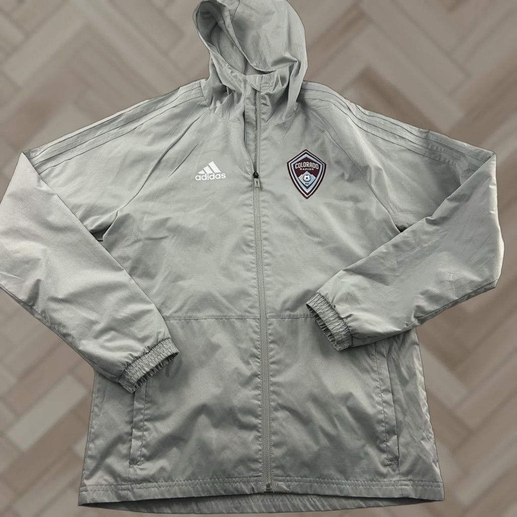 Adidas Adidas Colorado Rapids Full Zip Hooded Windbreaker Jacket Mens S Gray Windbreaker Soccer Hoodie Jacket Size US S / EU 44-46 / 1 - 1 Thumbnail
