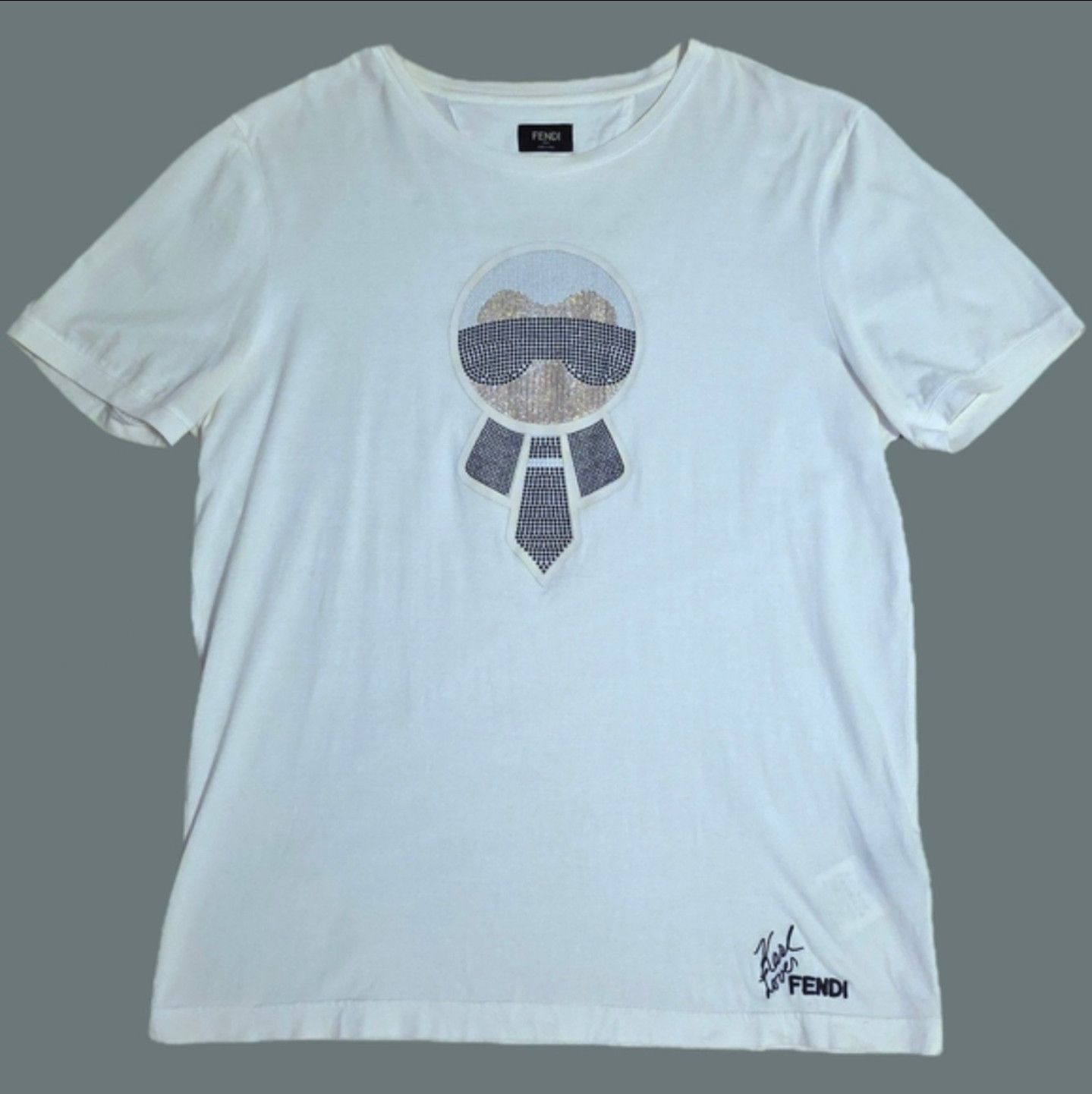 Fendi Fendi Karlito Strass White Tee Size US L / EU 52-54 / 3 - 2 Thumbnail