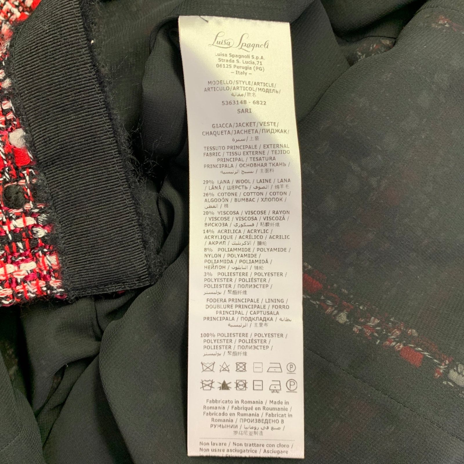 Other Black Red White Wool Blend Boucle Single Breasted Coat Size L / US 10 / IT 46 - 6 Thumbnail