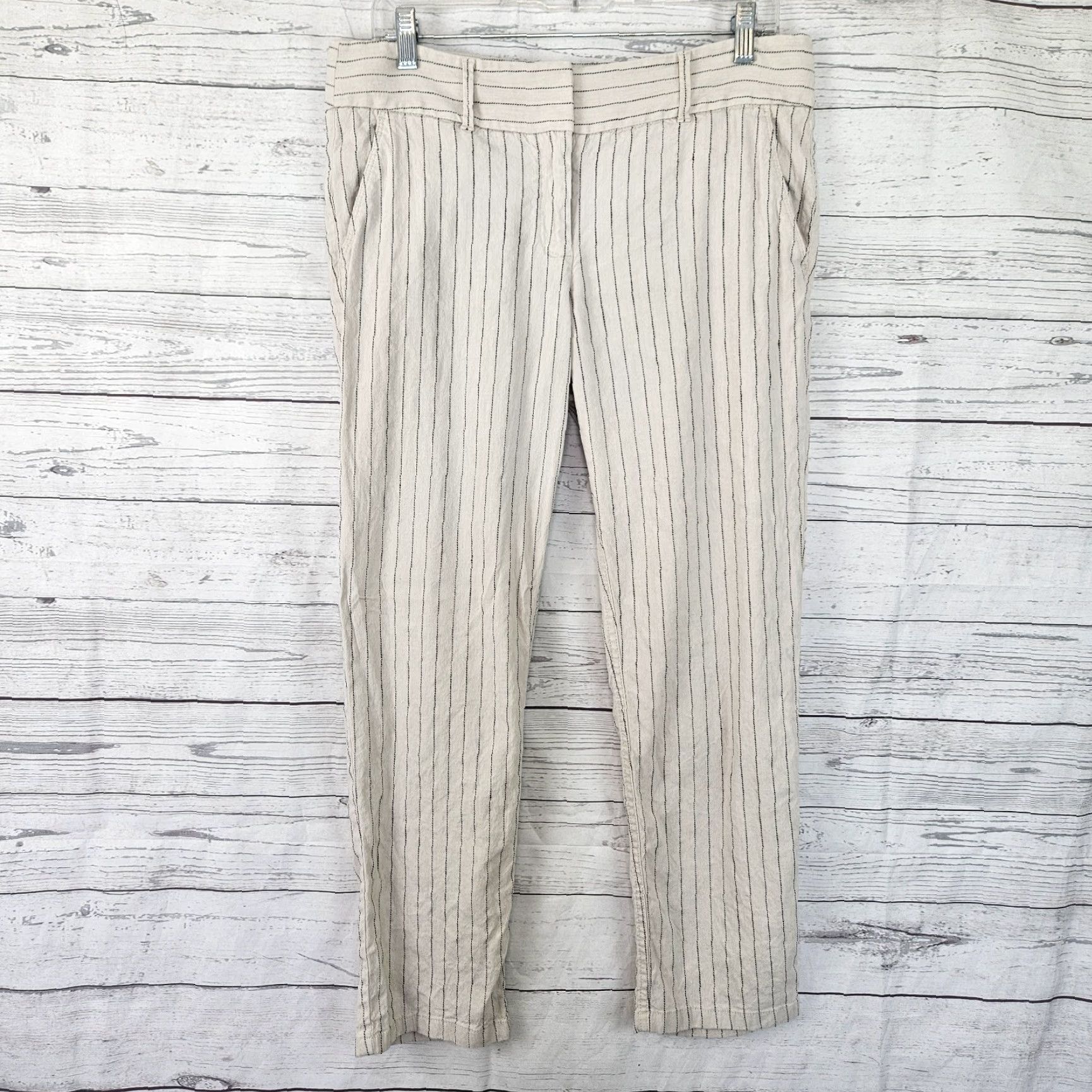 Loft Ann Taylor LOFT Womens Marisa Cropped Pants Sz 8 Beige Stripe Linen Blend Size 30" / US 8 / IT 44 - 2 Thumbnail