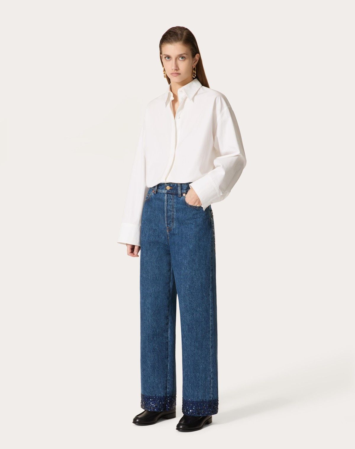Valentino o1s1wg110525 Embroidered Denim Trousers in Blue Size 26" / US 2 / IT 38 - 3 Thumbnail