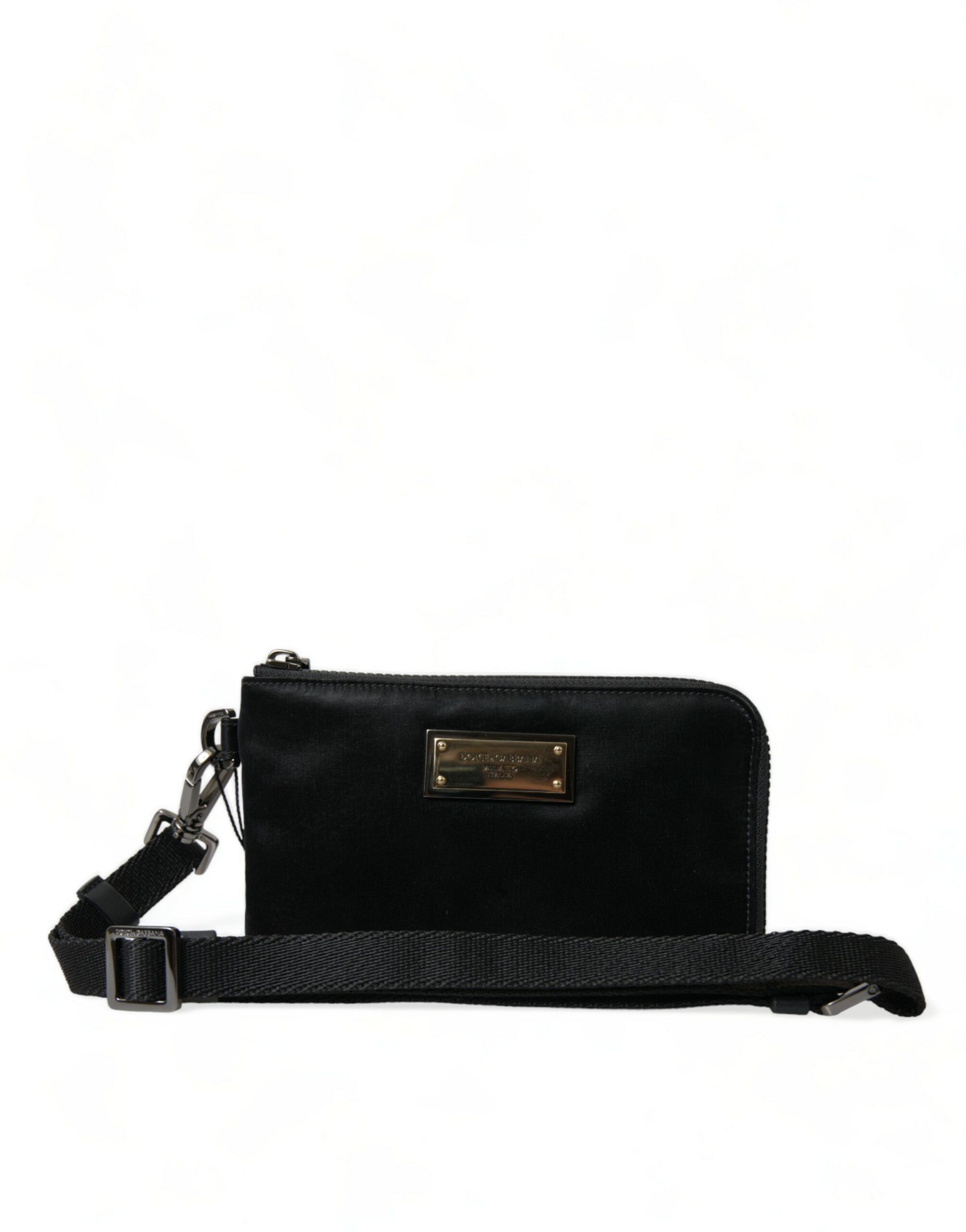 Dolce & Gabbana Elegant Black Nylon Leather Pouch with Silver Women's Size ONE SIZE - 1 Thumbnail