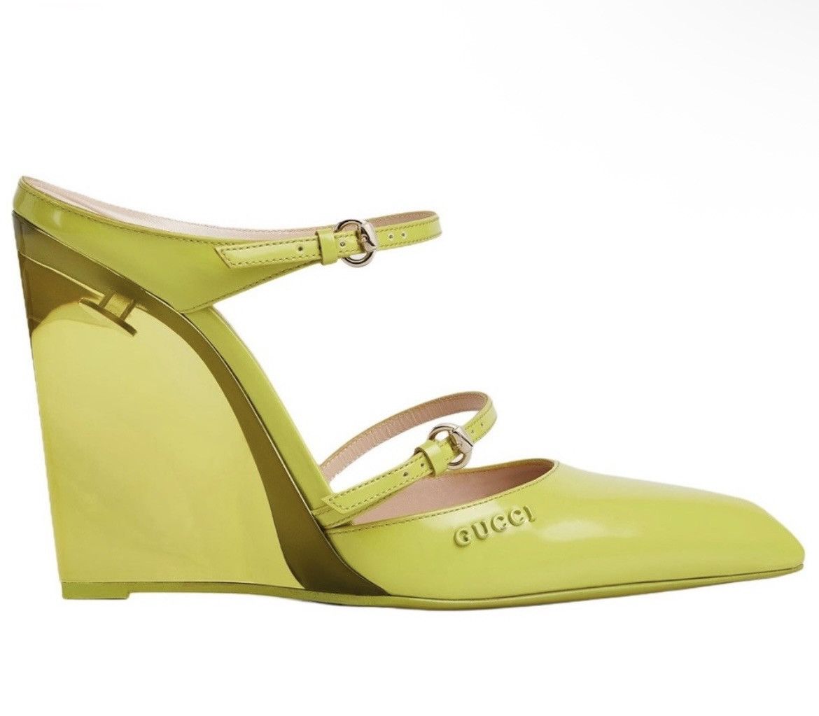 Gucci Gucci Closed Toe Slippers Wedge 10.9cm Light Green Regent Size US 7 / IT 37 - 1 Thumbnail