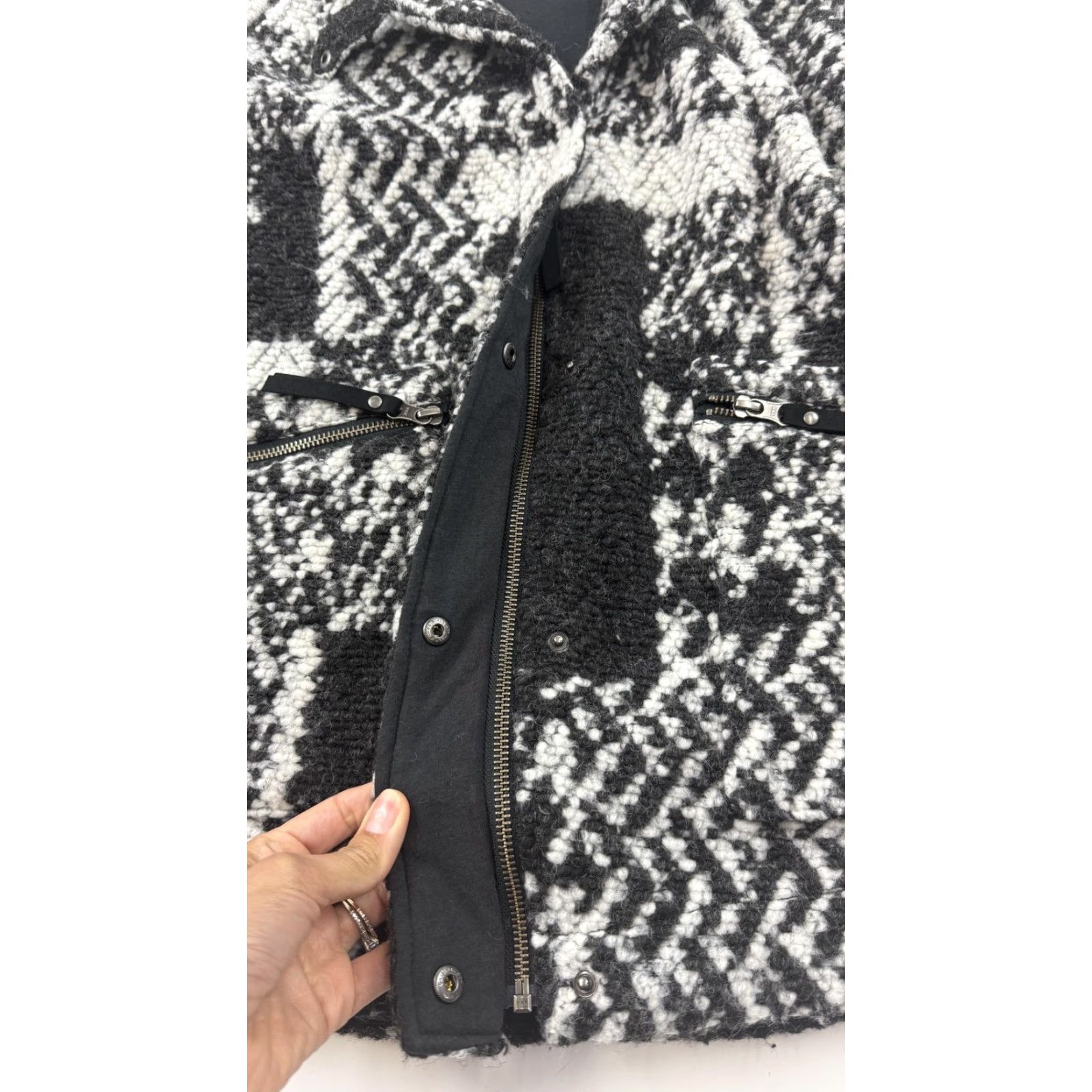 Prana PrAna Jacket Womens Small Black Wool Blend Fuzzy Geometric Zip Pockets Coat Size S / US 4 / IT 40 - 4 Thumbnail
