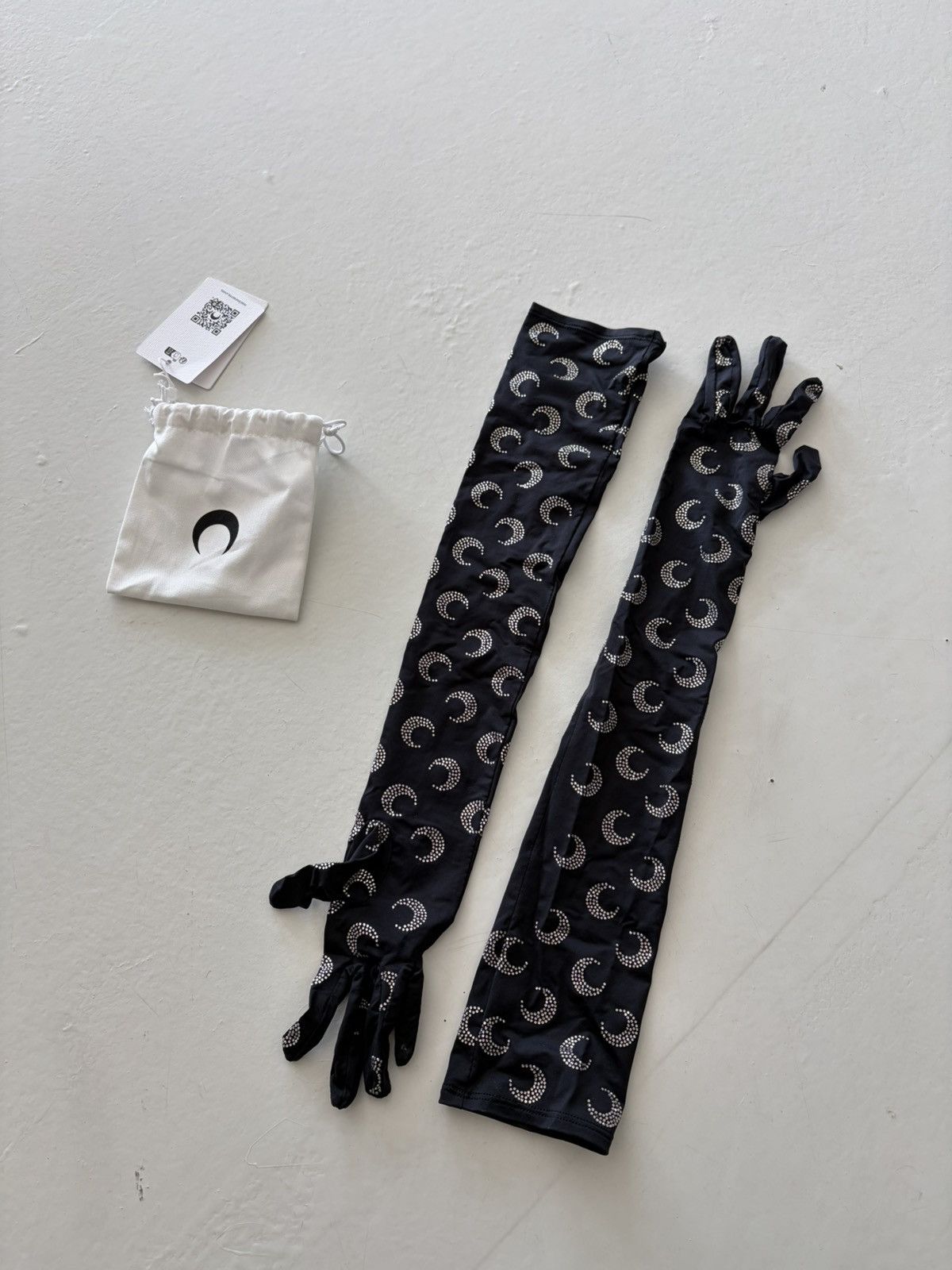 Marine Serre Marine Serre Black Moon Rhinestoned Jersey Long Gloves Size ONE SIZE - 4 Thumbnail