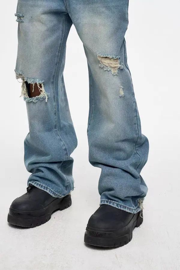 Japanese Brand Vintage street hip-hop washed and aged ripped design jeans Size US 32 / EU 48 - 6 Thumbnail