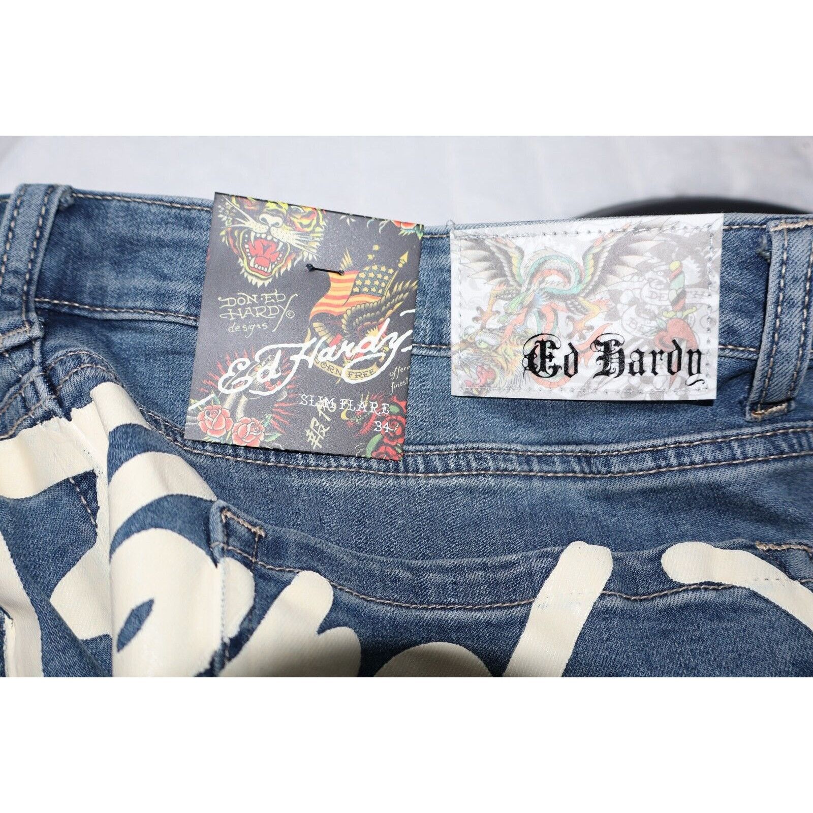 Ed Hardy ED HARDY NWT Slim Flare New York City Eagle Patch Jeans Size 28" / US 6 / IT 42 - 2 Thumbnail