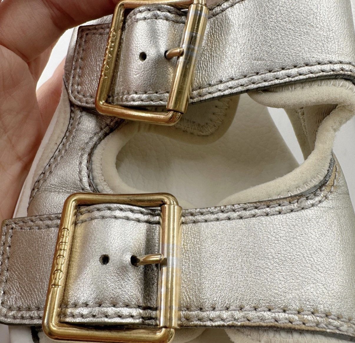 Gucci Gucci/Pure White Gold Buckle Platform Slide Sandals K12 Size US 6 / IT 36 - 4 Thumbnail