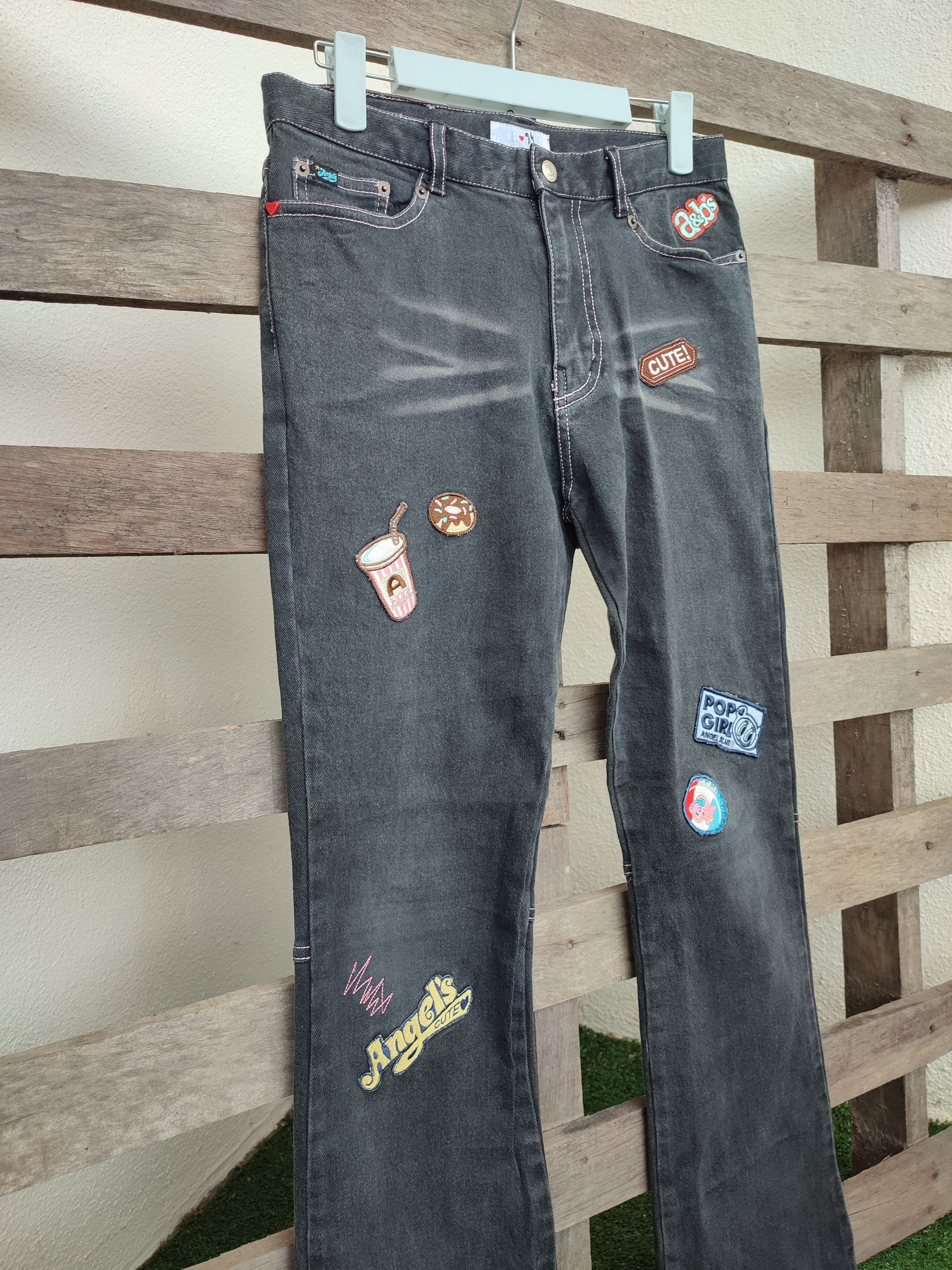 Angel Blue 💥Flare💥 Crazy Rare Angel Blue Patchwork Vintage Denim Size US 29 - 6 Thumbnail
