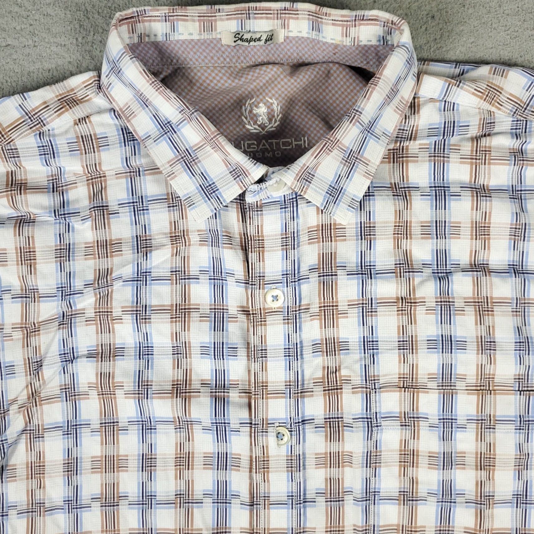BUGATCHI Bugatchi Shirt Mens Large Blue Plaid Shaped Fit Button Up Short Sleeve Size US L / EU 52-54 / 3 - 2 Thumbnail