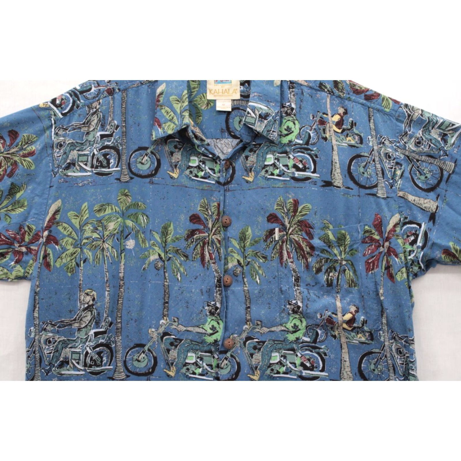 Vintage Kahala Shirt AVI Hawaiian Biker Motorcycle Palm Trees Paradise Tropical VTG USA Medium Blue Men's Size US M / EU 48-50 / 2 - 2 Thumbnail