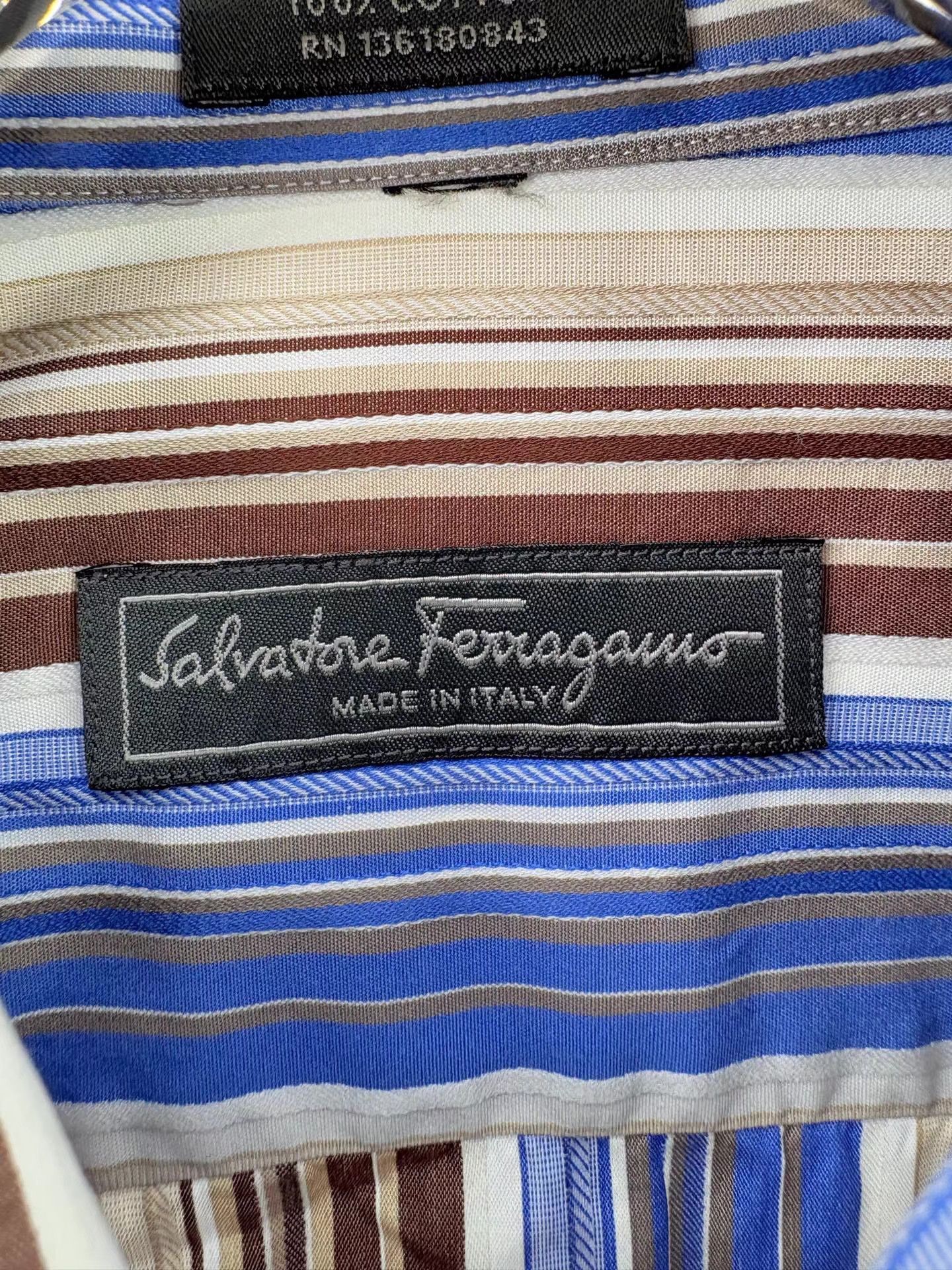 Salvatore Ferragamo FERRAGAMO Striped Long Sleeve Shirt Size US L / EU 52-54 / 3 - 4 Thumbnail