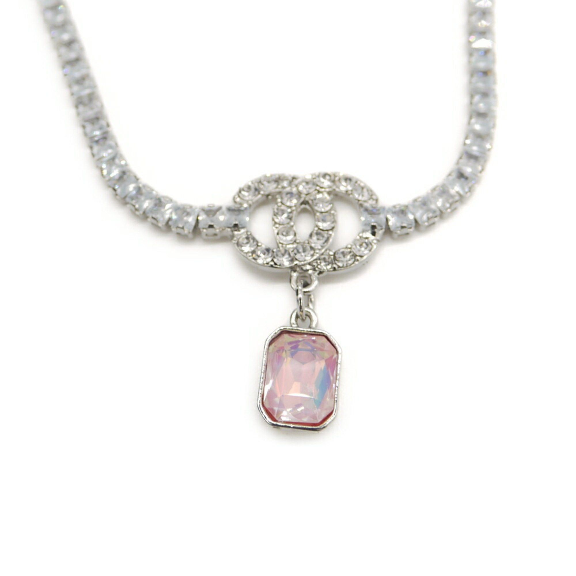 Chanel CHANEL Pink Crystal Coco Mark Pendant Tennis Necklace Size ONE SIZE - 1 Thumbnail