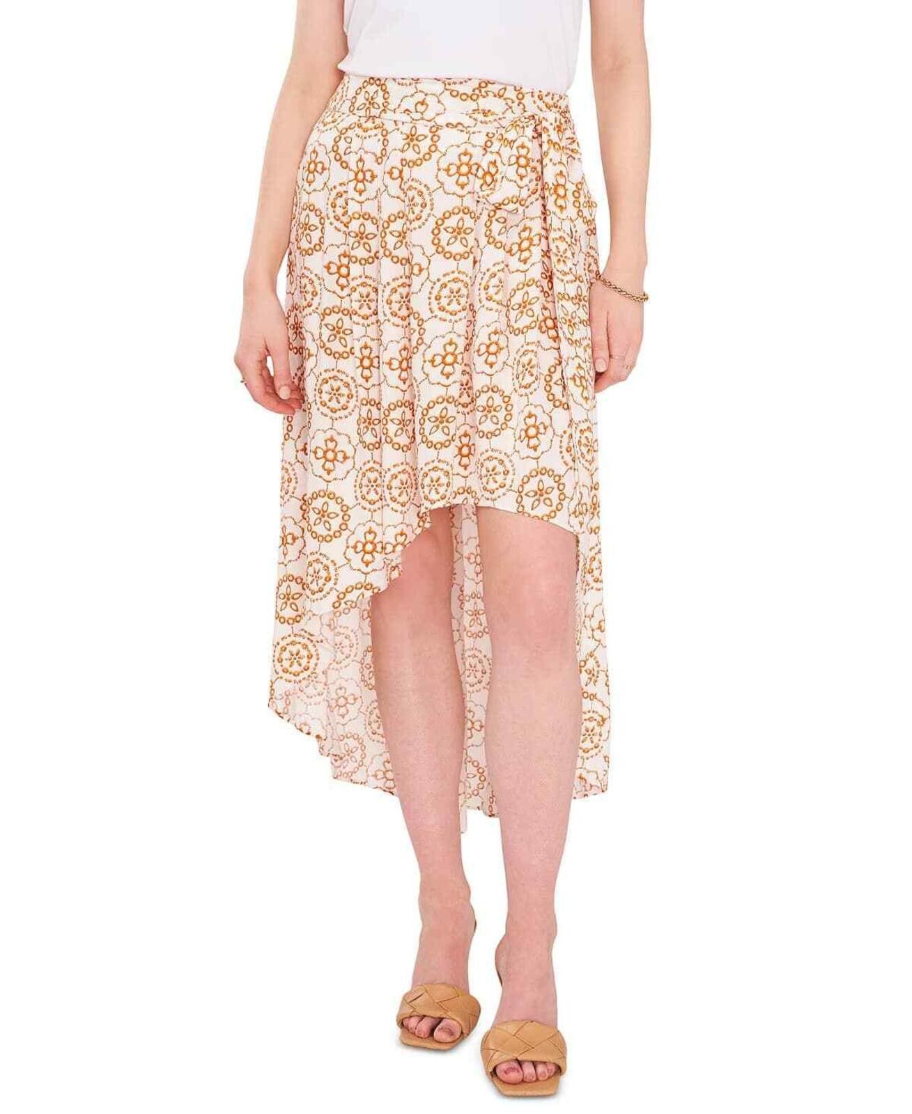 Vince Camuto Vince Camuto Women's Ivory Printed Side-Tie High-Low Skirt L Size 36" / US 14 / IT 50 - 1 Thumbnail