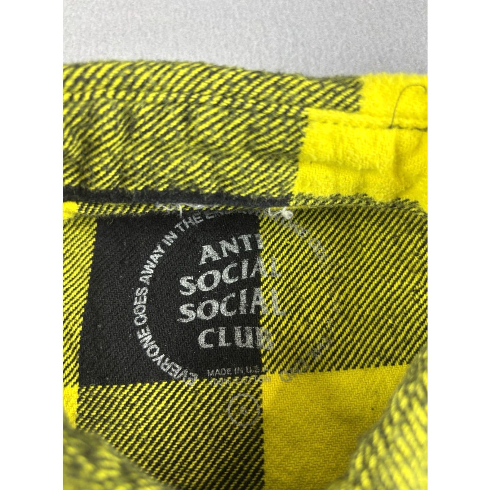 Anti Social Social Club Flannel Shirt Mens Size Small Yellow Plaid Button Up