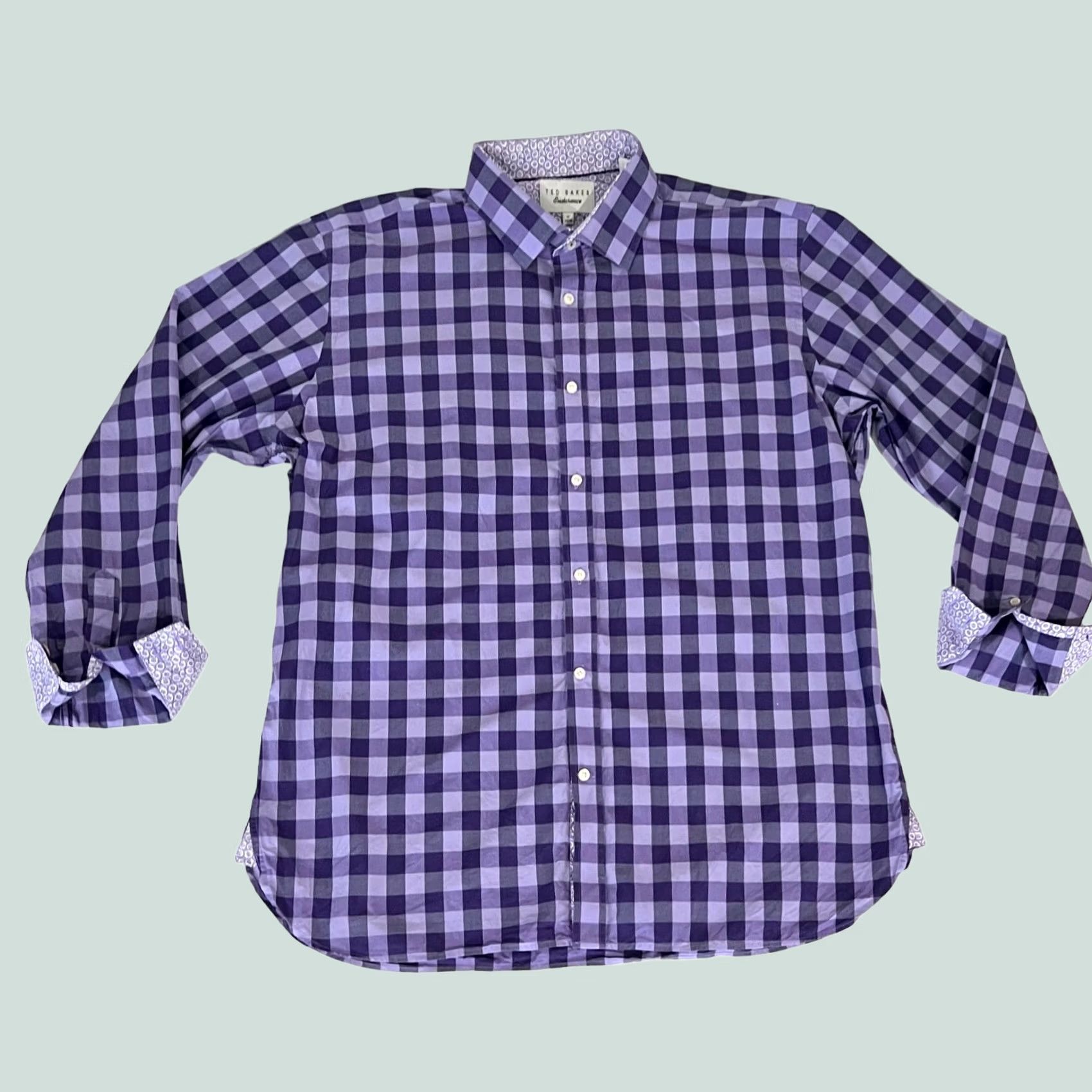 Ted Baker Ted Baker Endurance Men’s Purple Checked Cotton Long Sleeve Shirt-Size 17 34/35-Button Dress Shirt-Adult Mens Size US XL / EU 56 / 4 - 1 Thumbnail